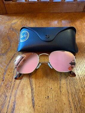 Ray-Ban RB3548N Sunglasses Pink Gradient Gold Frame Hexagonal Italy w/ Case